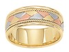 14KT THREE COLOR GOLD WEDDING RING WITH FLAT BRAID IN CENTER 8MM