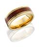 18K Yellow Gold Flat Band with Grooved Reverse Milgrained Edges and a Mexican Cocobollo Hardwood Inlay