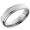 Titanium 6mm flat band with grooved edges and a laser-carved tight weave pattern