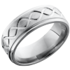 Titanium 8mm flat band with grooved edges and a laser-carved tall infinity pattern