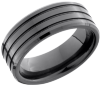 Black Ceramic 8mm flat band with beveled edges and 3, 1mm grooves