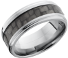Titanium 9mm flat band with grooved edges and a 4mm inlay of black Carbon Fiber