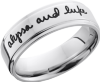 Cobalt chrome 7mm flat band with grooved edges and a laser-carved handwritten message