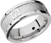 Cobalt chrome 8mm beveled band with four segments bezel-set with .07ct white diamonds in an inlay of authentic Gibeon Meteorite