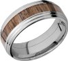 Cobalt chrome 8mm flat band with two stepped edges and an inlay of Walnut hardwood