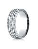 White Gold 7.5mm Comfort-Fit Hammered Finish Double High Polish Cut Design Band