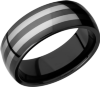 Ceramic 8mm domed band with two tungsten inlays