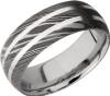 Handmade 8mm Damascus steel domed band with 2, 1mm inlays of sterling silver