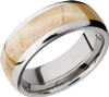 Titanium 8mm domed band with an inlay of Boxelder Burl hardwood