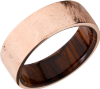 14K Rose gold 8mm flat band distressed finish with a hardwood sleeve of Natcoco