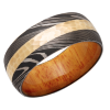 Damascus Steel 9mm Domed Band with 3mm 14K Yellow Gold Inlay and Osage Orange Hardwood sleeve