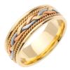 14KT WEDDING RING YELLOW GOLD WITH TWISTS AND THREE COLOR BRAID 7MM