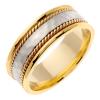 14KT WEDDING RING TWO TONE HAMMERED WITH TWISTS 8MM