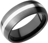 Zirconium 8mm domed band with an inlay of sterling silver
