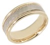 14 KT TWO TONE WEDDING RING LIGHTLY HAMMERED CENTER 6MM
