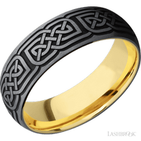 7 mm wide/Domed/Tantalum band with a laser carved Celtic 17 pattern also featuring a 14K Yellow Gold sleeve.