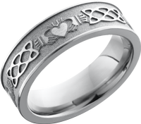 Titanium 6mm flat band with a laser-carved claddagh celtic pattern