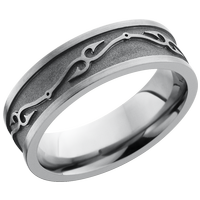 Titanium 7mm flat band with a laser-carved fishhook pattern