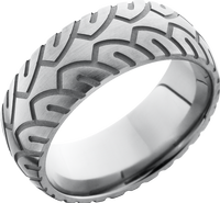 Titanium 8mm domed band with a laser-carved cycle pattern