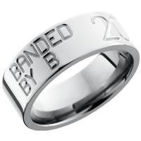 Titanium 8mm flat band with a laser-carved duck band pattern