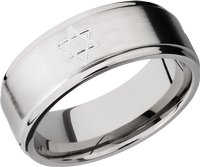 Titanium 8mm flat band with grooved edges and a laser-carved star pattern