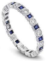 18K GOLD WEDDING RING WITH SQUARE SAPPHIRES AND ROUND DIAMONDS