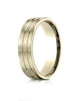 Yellow Gold 6mm Comfort-Fit Satin-Finished with Parallel Center Cuts Carved Design Band