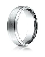 White Gold 7mm Comfort-Fit Satin-Finished with High Polished Drop Edge Band
