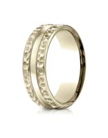 Yellow Gold 7.5mm Comfort Fit Hammered Finish Center Cut Design Band