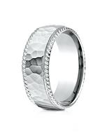White Gold 8mm Comfort-Fit Rope Edge Hammered Finish Design Band