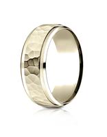 Yellow Gold 8mm Comfort-Fit Drop Bevel Hammered Finish Design Band