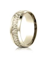 Yellow Gold 7.5mm Comfort Fit Hammered Finish Beveled Edge Design Band