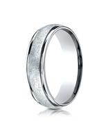 14k All White Gold 6mm Comfort-Fit Swirl-Finished Carved Design Band