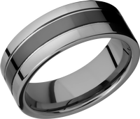 Tungsten and Ceramic 8mm flat band with grooves