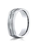 White Gold 7mm Comfort-Fit Satin-Finished Center Cut Four-Sided Carved Design Band