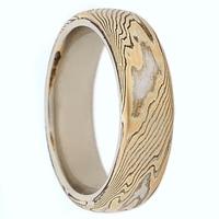 22K GOLD AND SILVER MOKUME WEDDING RING WOODGRAIN ETCHED PATTERN