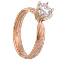 TRI COLOR GOLD MOKUME WOODGRAIN PATTERN SOLID FORGED TRADITIONAL SOLITAIRE