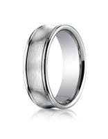 White Gold 7.5mm Comfort-Fit Satin-Finished Concave Round Edge Carved Design Band