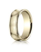 Yellow Gold 7.5mm Comfort-Fit Satin-Finished Concave Round Edge Carved Design Band