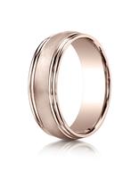 14k Rose Gold 7.5mm Comfort-Fit Satin-Finished Double Round Edge Carved Design Band