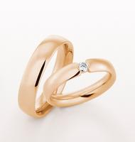 YELLOW GOLD WEDDING RING LOW DOME SATIN FINISH 5.5MM - RING ON LEFT