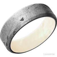 7 mm wide Beveled Meteorite band featuring a Freshwater Mother of Pearl sleeve.