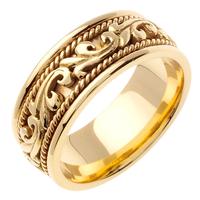 14KY WEDDING RING YELLOW GOLD WITH SCROLL DESIGN 9MM