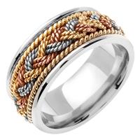 14KT WEDDING RING THREE COLOR GOLD NAUTICAL ROPE DESIGN 8MM