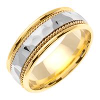 14KT WEDDING RING HAMMERED CENTER WITH TWISTS 7.5MM