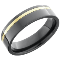 Zirconium 6mm flat band with an off center inlay of 14K yellow gold