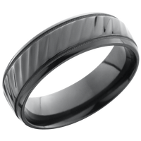 Zirconium 7mm beveled band with reverse milgrain detail and a laser-carved stripe pattern