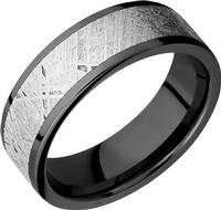 Zirconium 7mm flat band with an inlay of authentic Gibeon Meteorite