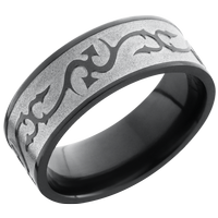 Zirconium 8mm flat band with a laser-carved thorn pattern