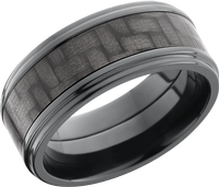 Black Carbon fiber inlay in a 9mm wide Black Zirconium band with a comfort fit interior.